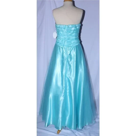 NWOT Juliet #1234 Beaded Tulle Princess Prom Gown-Size L-TURQUOISE - Picture 2 of 5